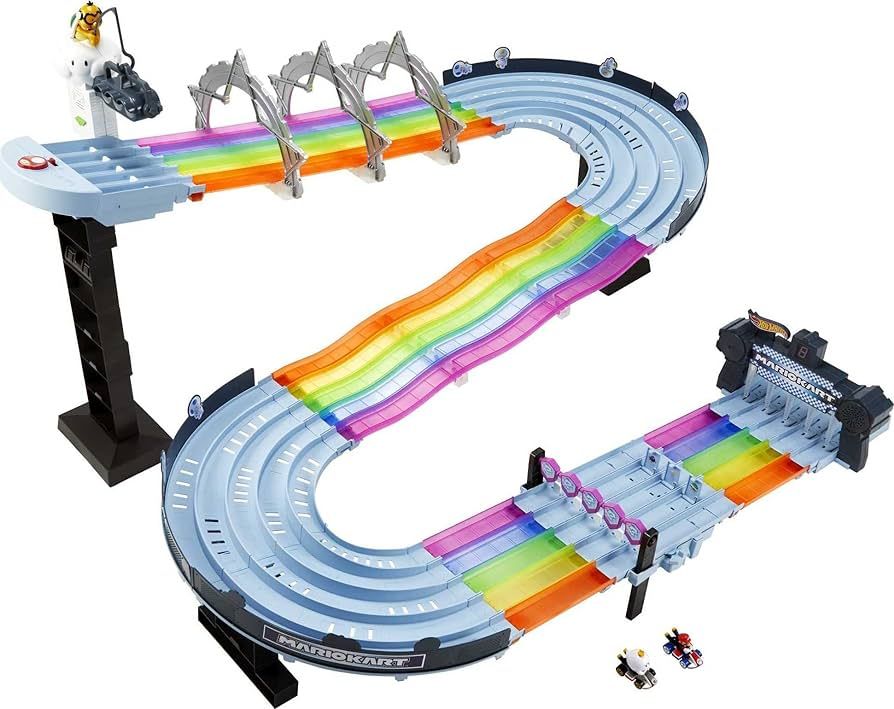 Hot Wheels Mario Kart Rainbow Road Raceway 8-Foot Track Set with Lights & Sounds & 2 1:64 Scale V... | Amazon (US)