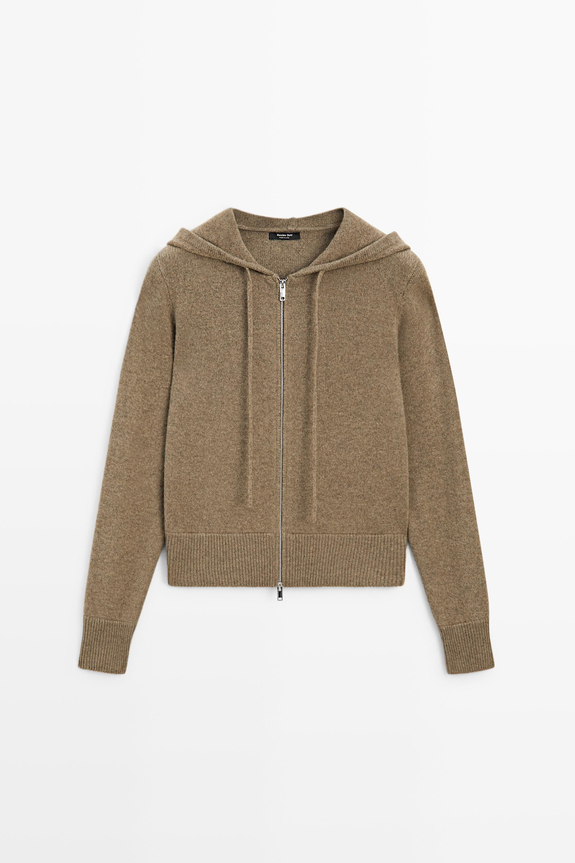 Wool blend hooded knit cardigan | Massimo Dutti UK