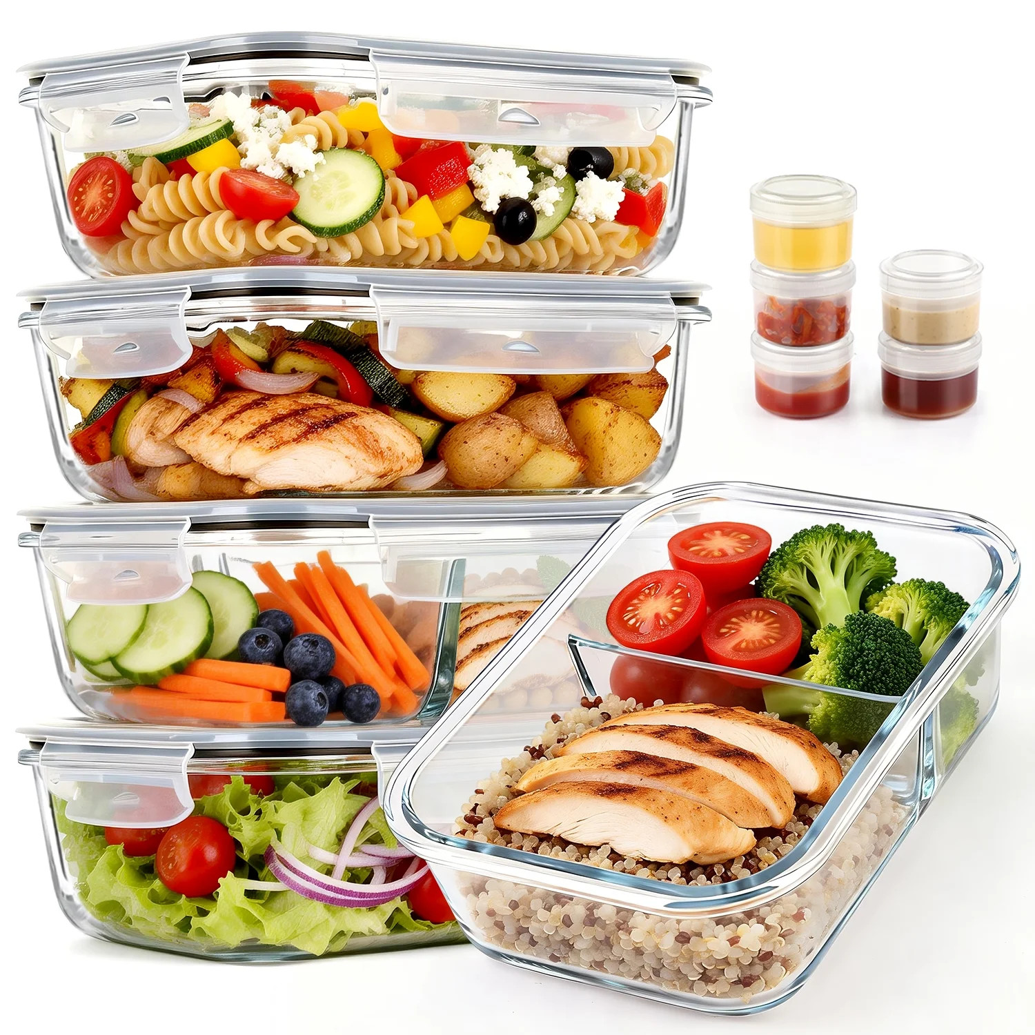 20 Pcs Glass Food Storage Containers with Lids 35oz, 1 & 2 Compartment Glass Airtight Meal Prep C... | Walmart (US)