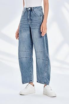 PLNOTME Women's Baggy Boyfriend Jeans Vintage Wide Leg Mid Rise Barrel Denim Ankle Pants | Amazon (US)