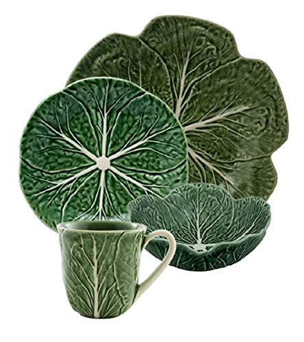 Bordallo Pinheiro Green Cabbage Earthenware 4-Piece Dishware Set | Amazon (US)