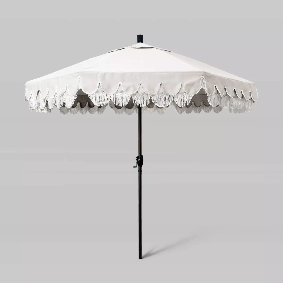 9' Sunbrella Scallop Base and Fringe Market Patio Umbrella with Push Button Tilt - Bronze Pole - ... | Target