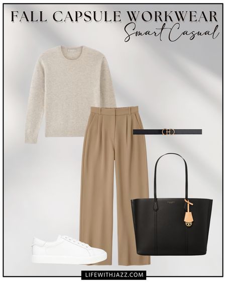 Fall capsule workwear outfit inspo 

- Abercrombie trousers are under $100

Smart casual / workwear / trousers / cashmere sweater / sneakers / belt / tote / everlane / Abercrombie

#LTKstyletip #LTKfindsunder100 #LTKworkwear
