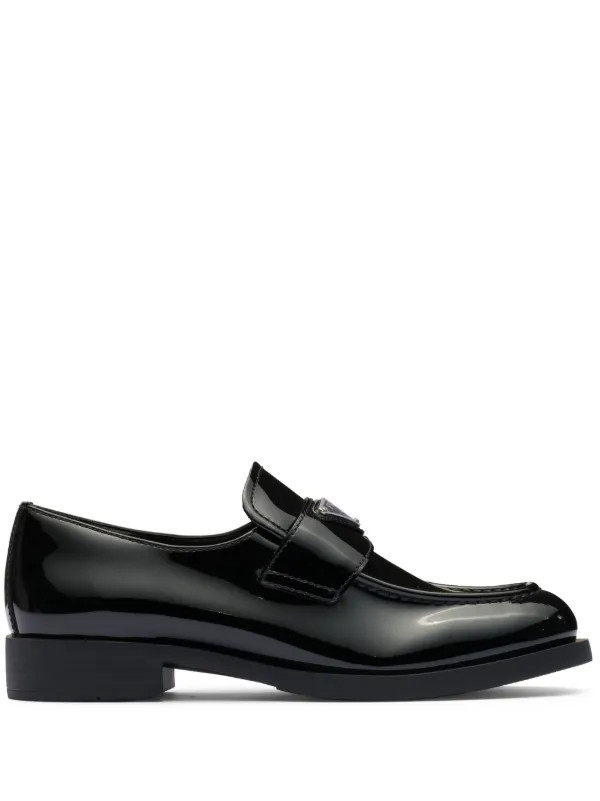 Prada triangle-logo Leather Loafers - Farfetch | Farfetch Global