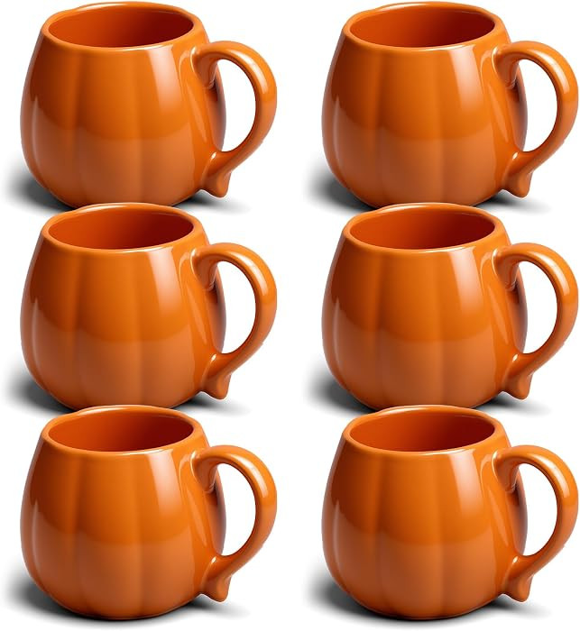 6 Pcs 14 oz Pumpkin Mug Ceramic Coffee Mug Fall Halloween Thanksgiving Autumn Pumpkin Shape Cup w... | Amazon (US)
