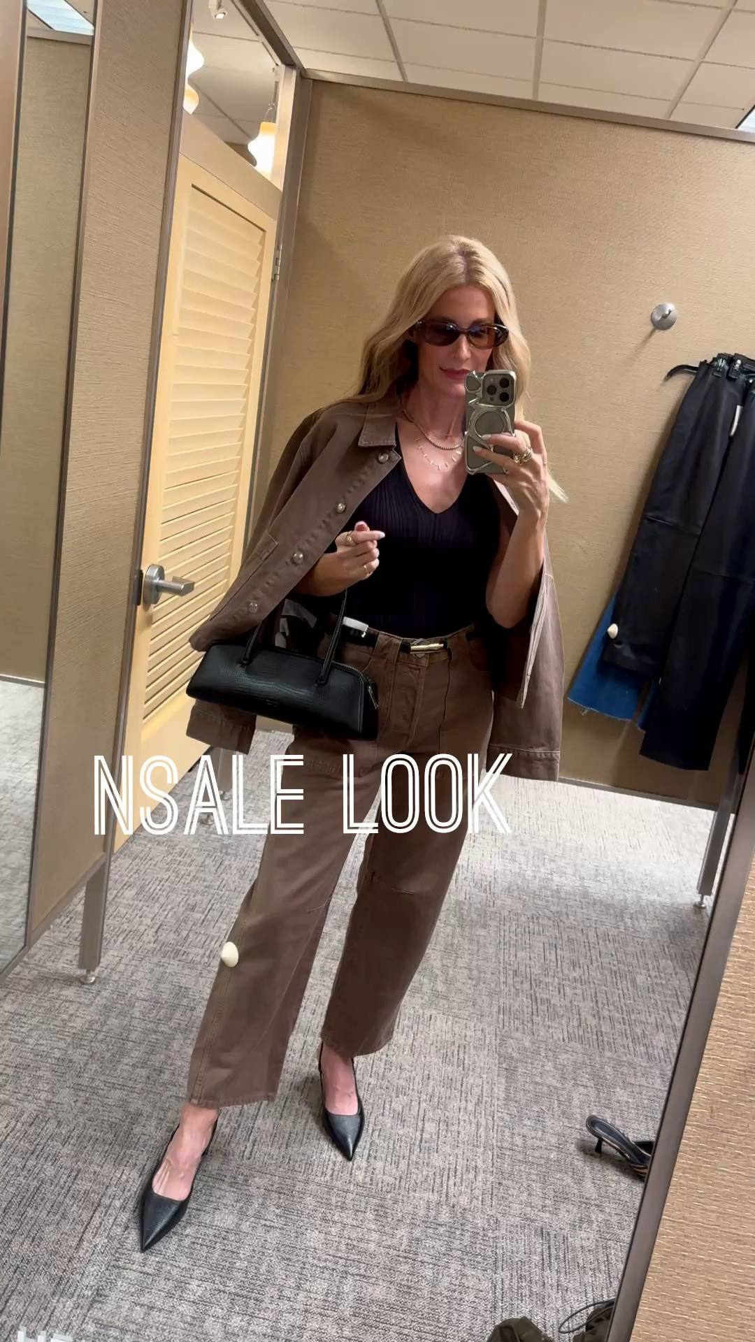 This tonal brown denim outfit is such a chic fall look — I love the brown utility jacket styled with matching barrel-leg jeans, a sleek black bodysuit, pointed-toe heels, and a polished belt for an outfit that feels modern, flattering, and elevated. The monochromatic denim makes the whole look feel intentional while still being easy to wear. I’m wearing an XS in the jacket and a size 24 in the jeans. #LTKOver40 #LTKStyleTip #FallOutfits 

 #LTKSeasonal #LTKOver40 #LTKSaleAlert
