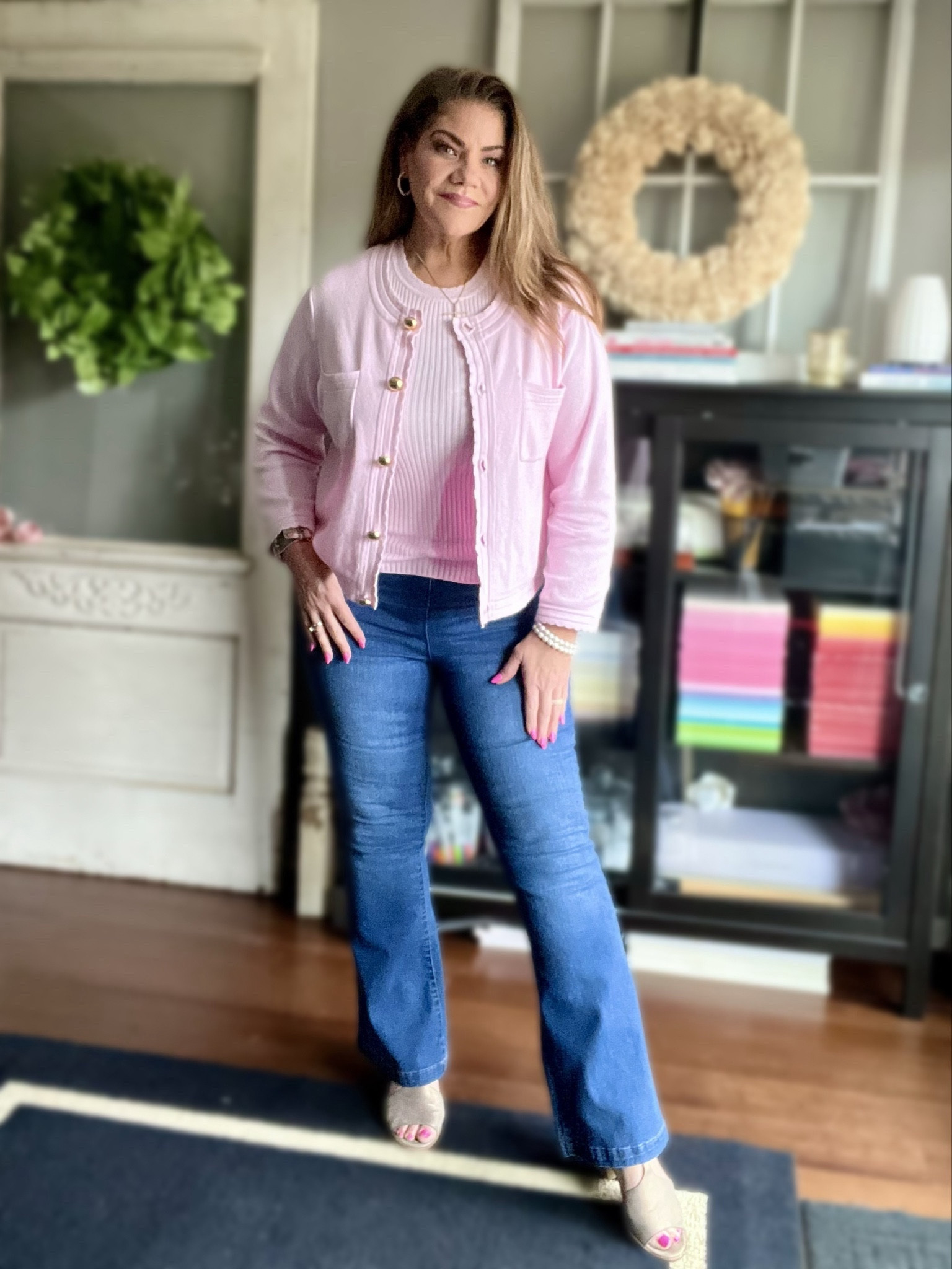 I got so many compliments on this outfit I wore today!  And everyone was blown away when I told them it was all from Walmart!  Yes, sister!  Yoh heard that right! WALMART!   

The Sofia Vagara jeans have stretch and are pull ons!  I’m wearing a 14. They’re snug, but Super comfy.  I could have sized up but I’m not mad that I didn’t.  And they’re long enough for my 5’9” frame! Tall girls rejoice 🙌🏽.  

The Free Assembly sweater is generous sized… I’m in a large. You can size up in the tank if tight fitting isn’t your thang!  

For reference- I’m 5’9”, 195lbs, shoe size 10. 38 DDD bra. She thick and cute y’all! 

#LTKbeauty #LTKplussize #LTKstyletip