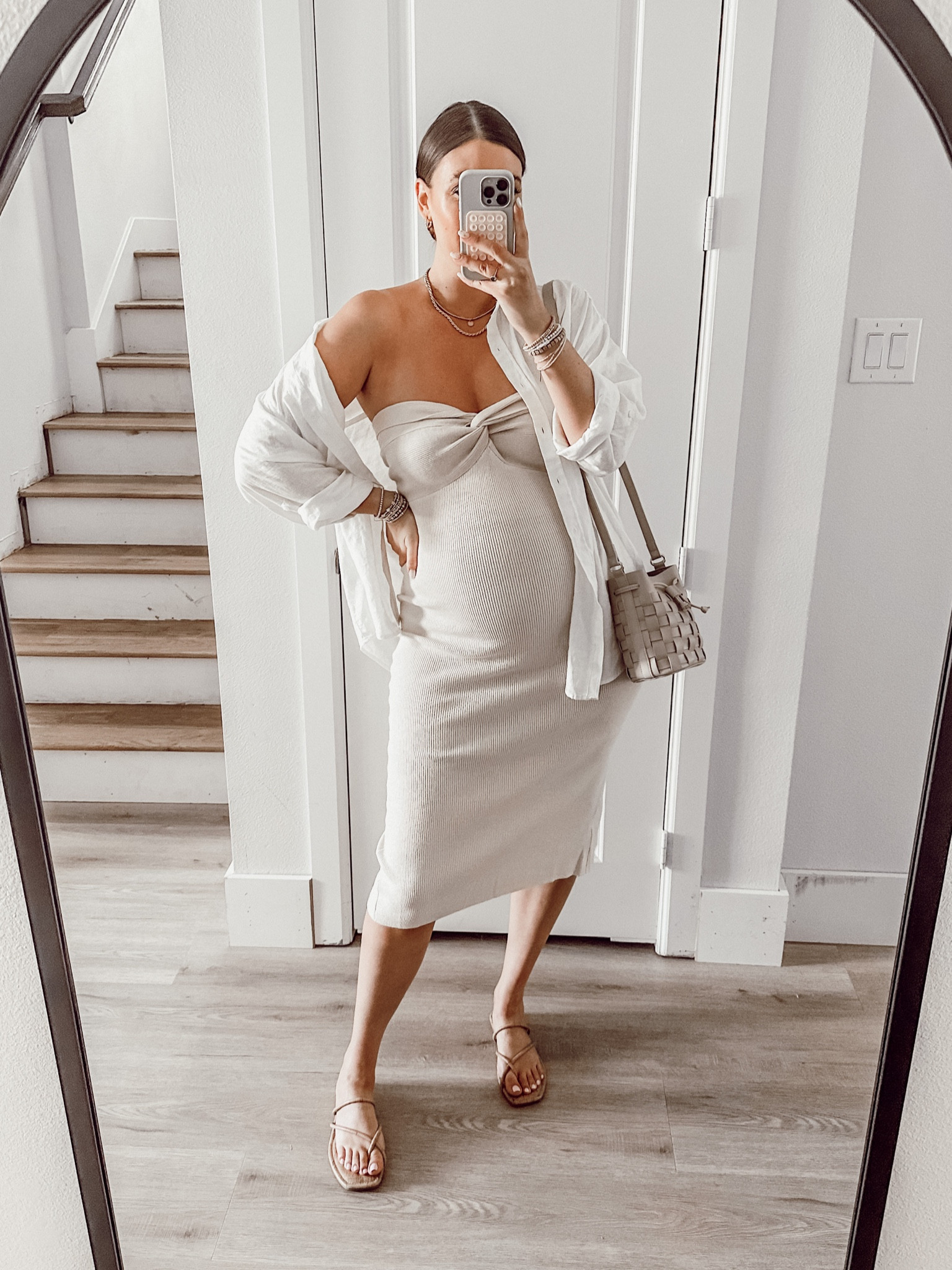 Amazon dress, maternity outfit, vacation outfit. Strapless stretch dress runs big, size down if in between. I’m 27 weeks preg and in a L! Tts 9 in cork sandals, size up if in between  

#LTKbump #LTKunder50 #LTKSeasonal