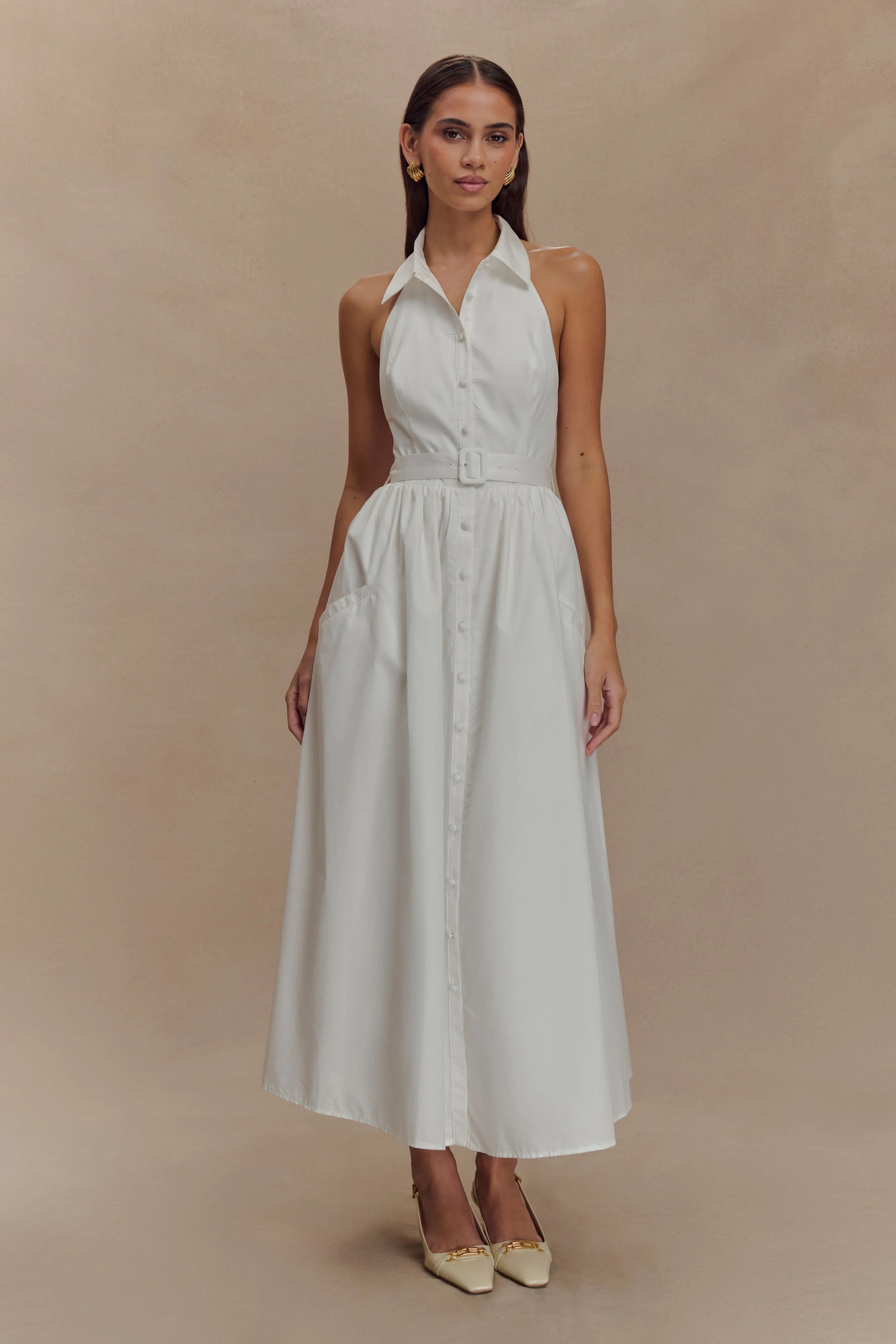 Cindy Collared Midi Dress - White | MESHKI US