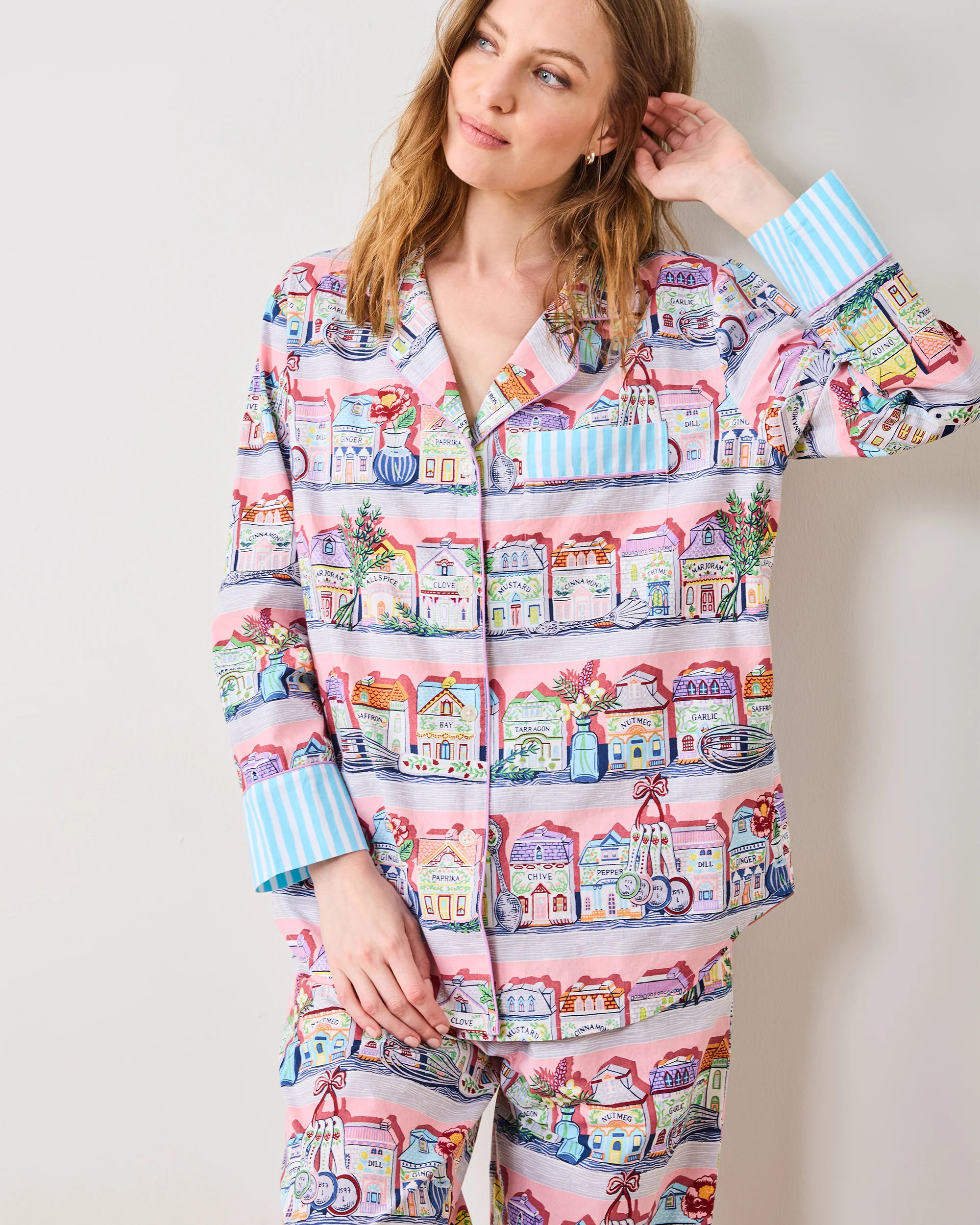 Spice Village - Women's Organic Cotton Long PJ Set - Kitchen Pink | Printfresh
