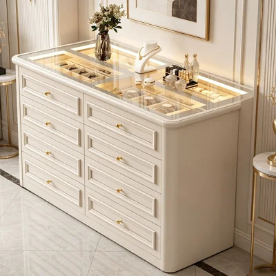 62.99″Beige French Style Cloakroom Island, Jewelry Display & Storage Cabinet with Drawers for Home & Retail Use | Wayfair North America