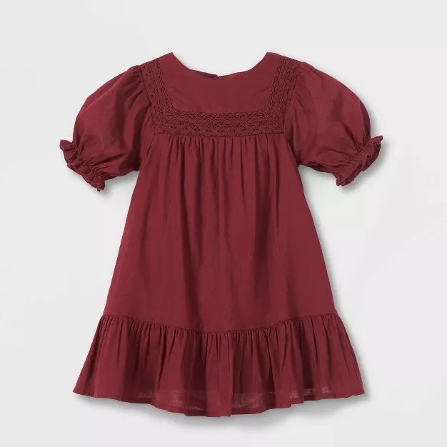 Toddler Girls' Solid Crochet Short Sleeve Dress - Cat & Jack™ Burgundy | Target