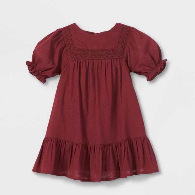 Toddler Girls' Solid Crochet Short Sleeve Dress - Cat & Jack™ Burgundy | Target
