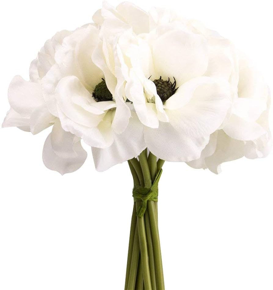 Silk White Anemone Bouquet Home Furnishing Decorative Flowers 3.9" bloomx9.4 Tall | Amazon (US)
