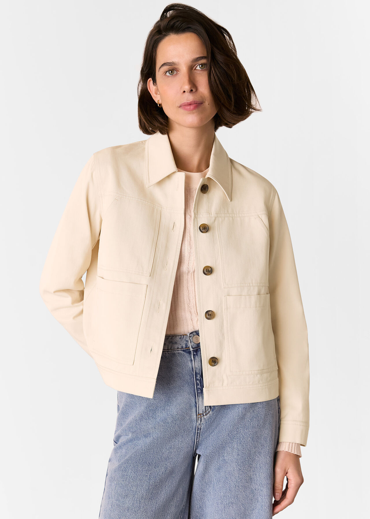 Women's Neutral Button-Up Utility Jacket | Whistles UK | | Whistles