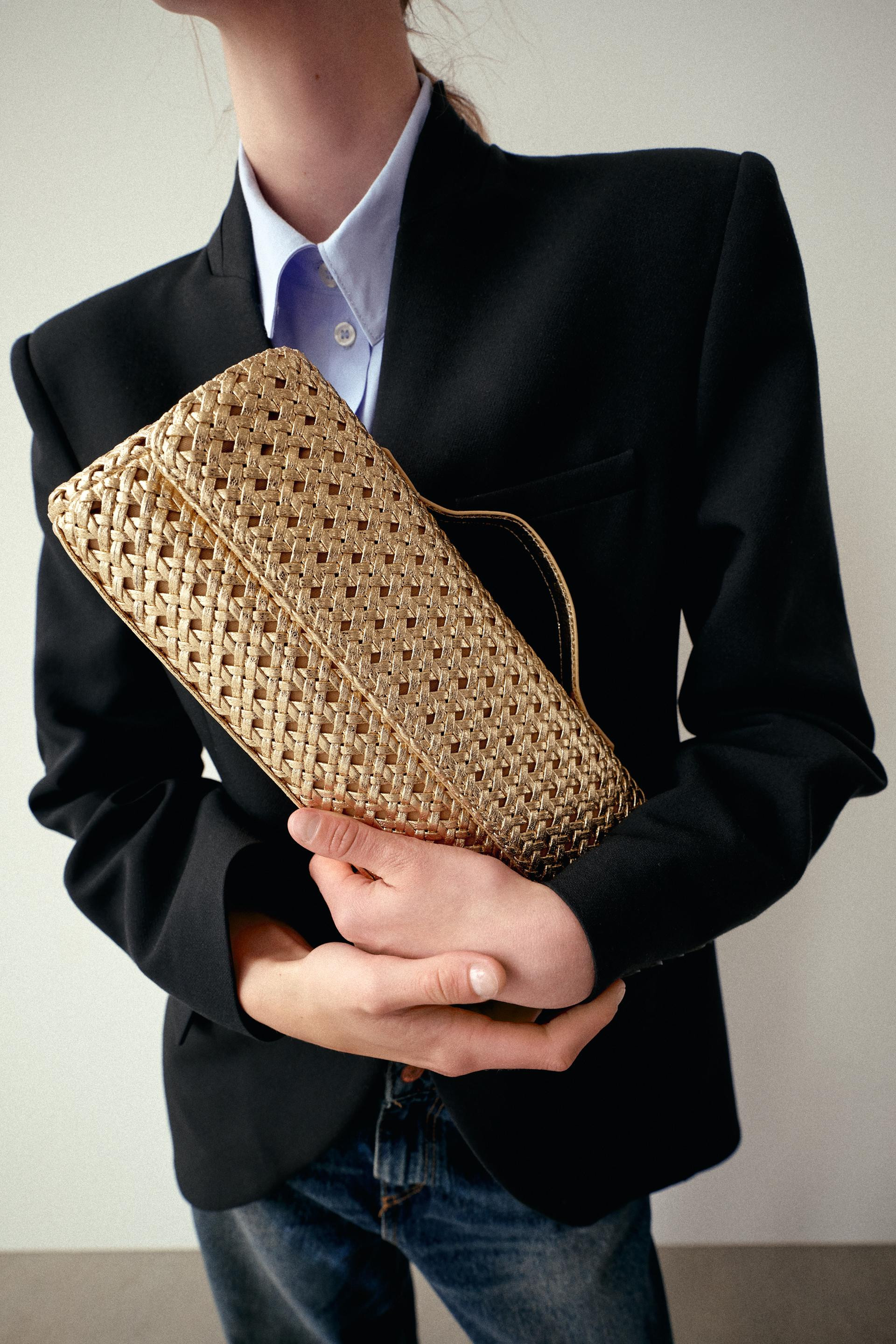 Zara - Woven Envelope Bag - Gold - One Size Only - Woman | Zara US