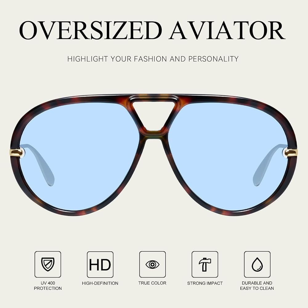 mosanana Gafas de sol de aviador de gran tama\u00f1o de moda para mujer, estilo retro MS52478 | Amazon (US)