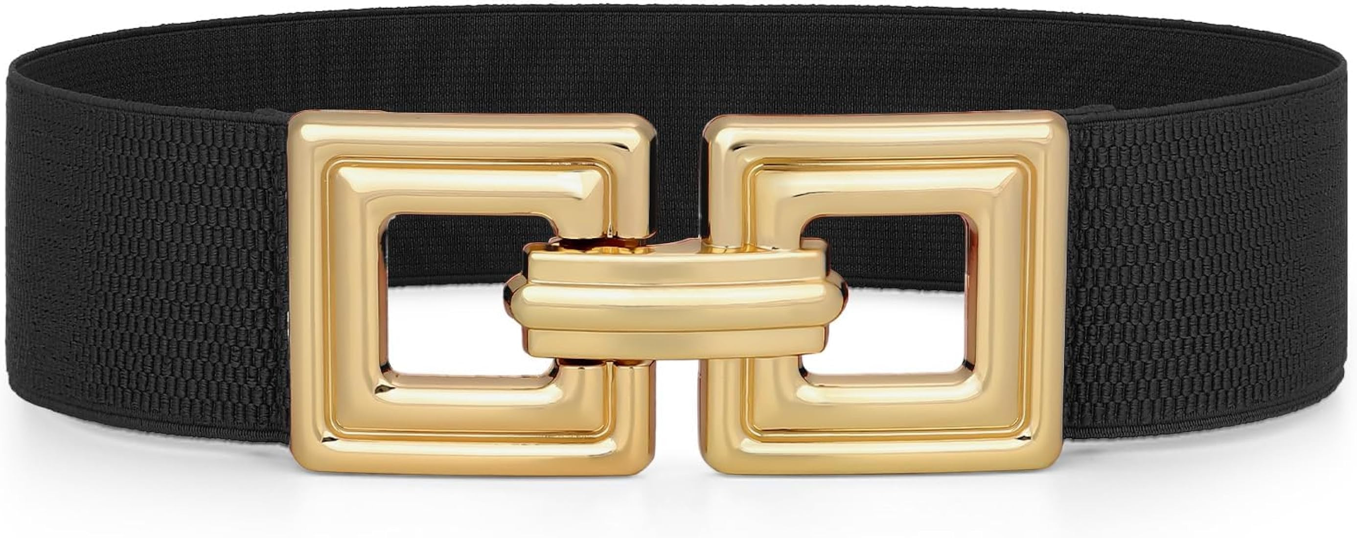 WHIPPY Women Wide Elastic Waist Belt Fashion Hollow Out Square Gold Buckle Stretchy Belt Waistban... | Amazon (US)