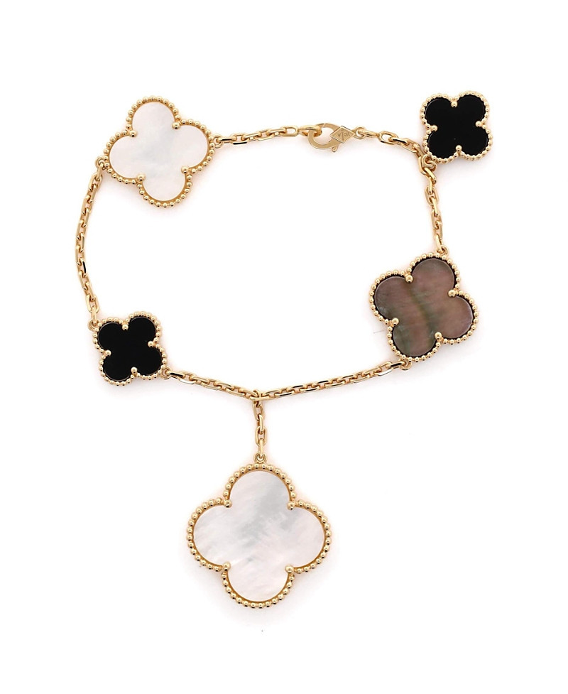 Pre-Owned Van Cleef & Arpels Magic Alhambra 5 Motifs Bracelet 18K Gold with Mother of Pearl and Onyx | Bloomingdale's (US)