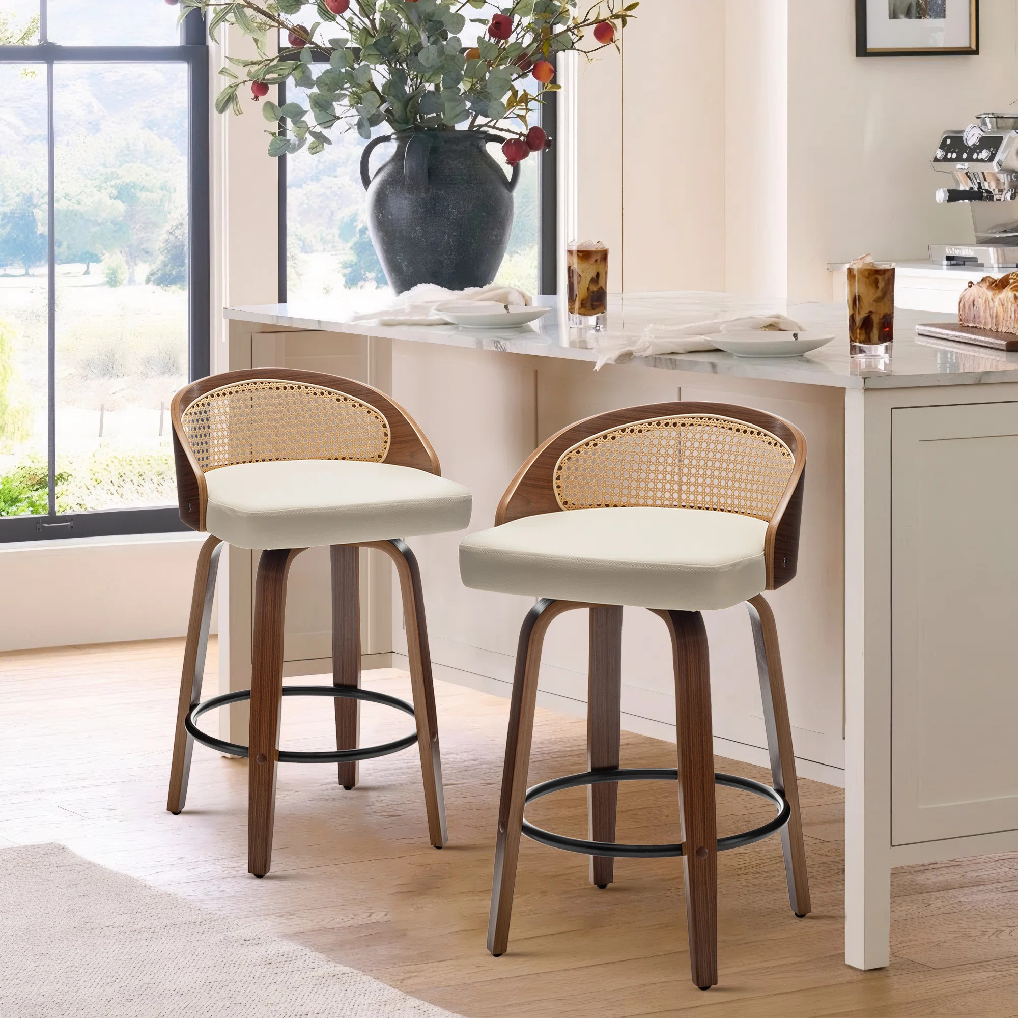 Leeana Swivel Faux Leather Counter & Bar Stools (Set of 2) | Wayfair North America