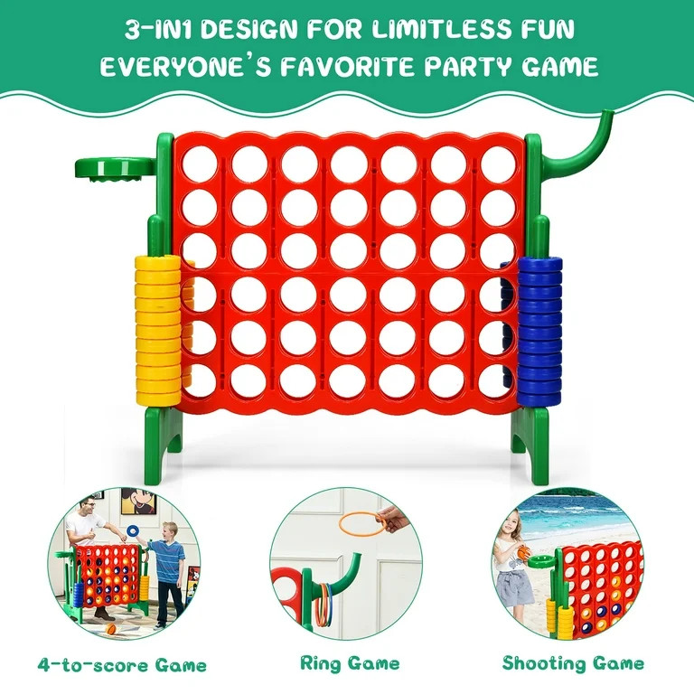 Costway 4-in-A Row Giant Game Set w/Basketball Hoop for Family Green | Walmart (US)