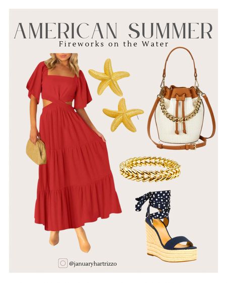 4th of July outfit ideas for you.
Red maxi summer dress • cutout dress • short sleeve sundress • vacation dress • wedding guest dress • raffia bucket bag • navy espadrilles sandals wedges 

#LTKStyleTip #LTKFindsUnder100 #LTKItBag