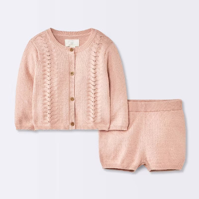 Baby Girls' 2pc Pointelle Sweater Set - Cloud Island™ Pink | Target