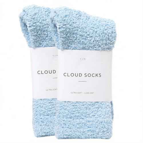 Unboxme Gifts Warm & Cozy Ultra-Luxe Cloud Socks for Women & Men - Super Soft Luxurious Fabric Sleep Socks for Him & Her, Blue 2 Pairs | Amazon (US)