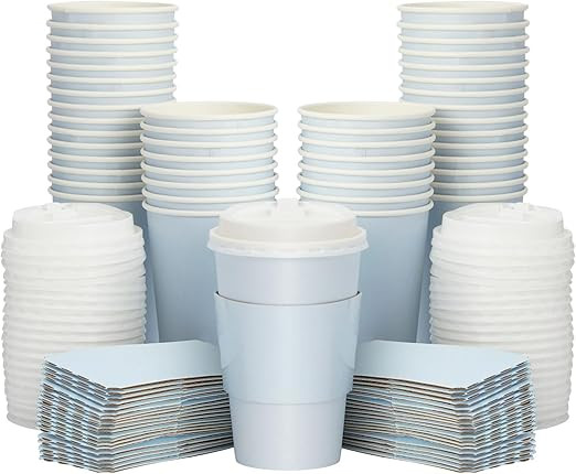 Sparkle and Bash 16 oz Disposable Coffee Cups with Lids and Sleeves for Hot to Go Drinks (Light B... | Amazon (US)