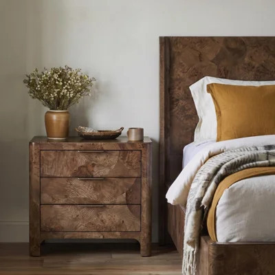 Amandine Heirloom Marquetry Modern 3 Drawer Burl Wood Nightstand with Built-In Power Station and USB | Wayfair North America