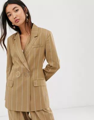 ASOS DESIGN camel stripe suit blazer with popper fastening | ASOS US