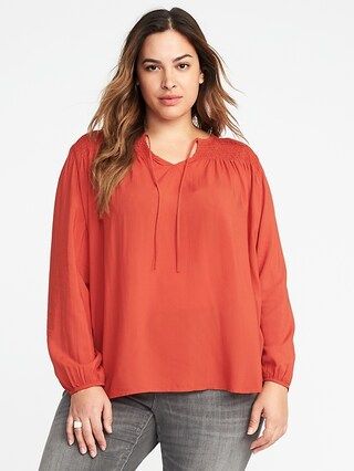 Old Navy Womens Plus-Size Tie-Front Smocked Blouse Rhymes With Orange Size 1X | Old Navy US