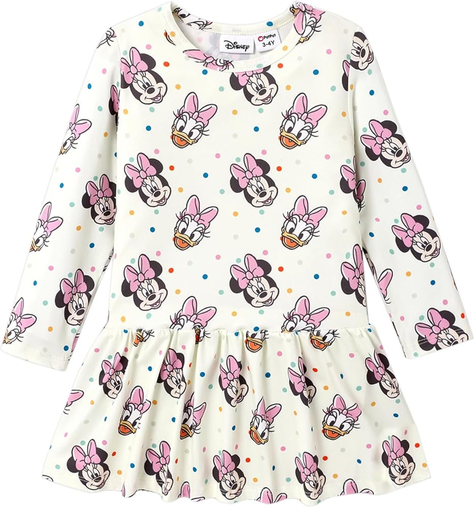 Disney Mickey and Friends Dress Toddler Girls Dresses Long Sleeve Ruffle Hem Dress A-line Dress | Amazon (US)
