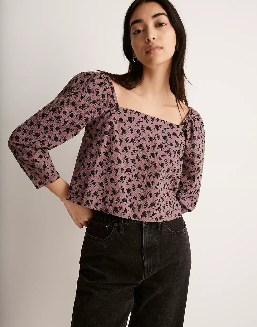 Seersucker Square-Neck Top in Floral | Madewell