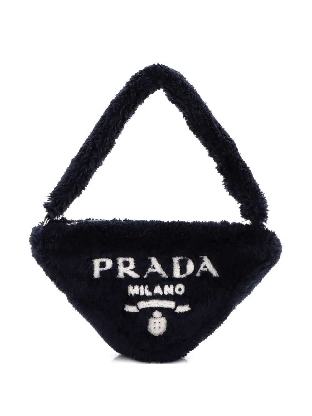 Prada Pre-Owned Triangle Top Handle Pouch Bag Terry Cloth Mini shoulder bag - Black | Farfetch Global