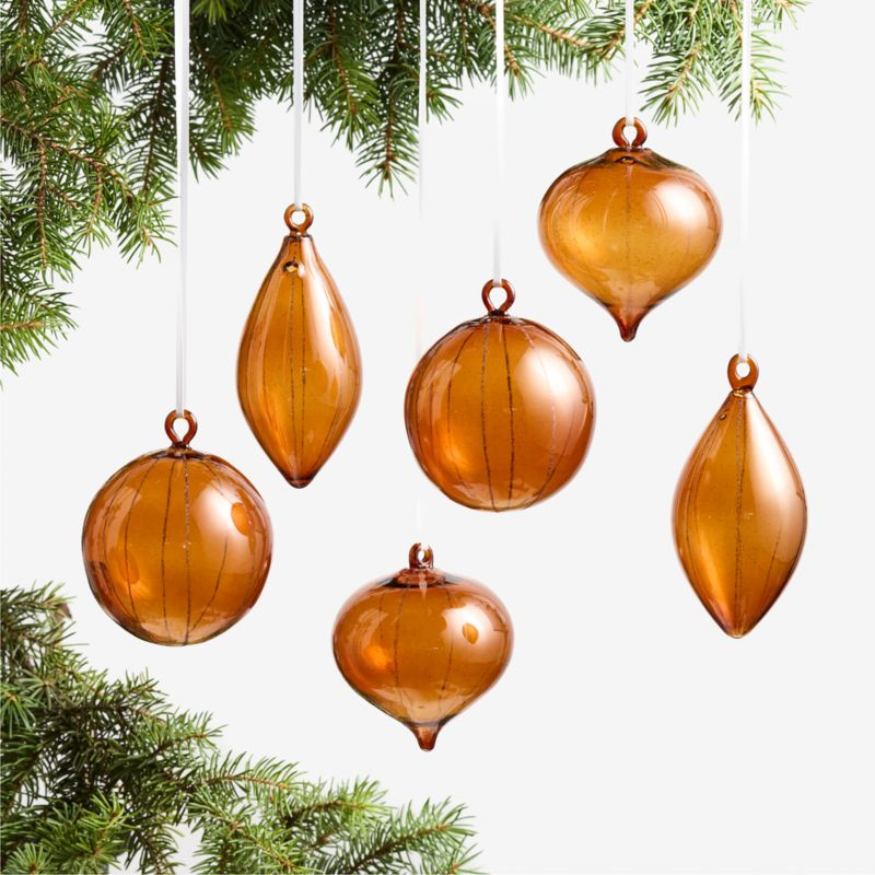 Amber Glass Christmas Tree Ornaments, Set of 6 | Crate & Barrel