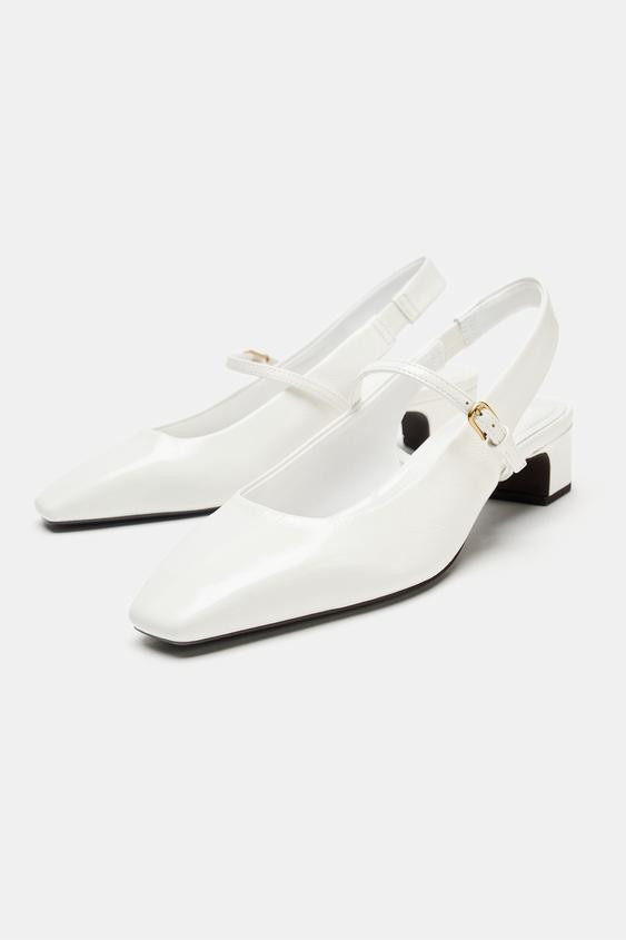 Zara - Leather Slingback Shoes - White - 8 - Woman | Zara US