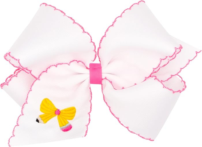 Wee Ones Girls\u2019 Back to School Embroidered Moonstitch Edge Grosgrain Hair Bow, Pencil, Schoo... | Amazon (US)