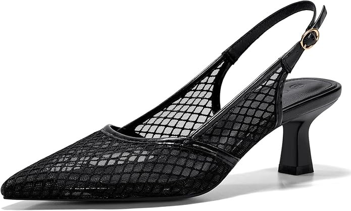 Coutgo Women's Slingback Kitten Low Heels Mesh Pumps Closed Pointed Toe Wedding Work Dress Shoes | Amazon (US)