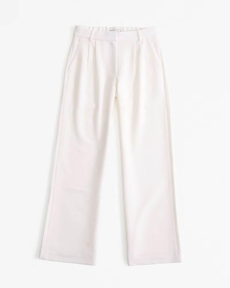 Abercrombie & Fitch Women's A&F Sloane Low Rise Tailored Wide Leg Pant in Cream - Size 32 SHORT | Abercrombie & Fitch (US)