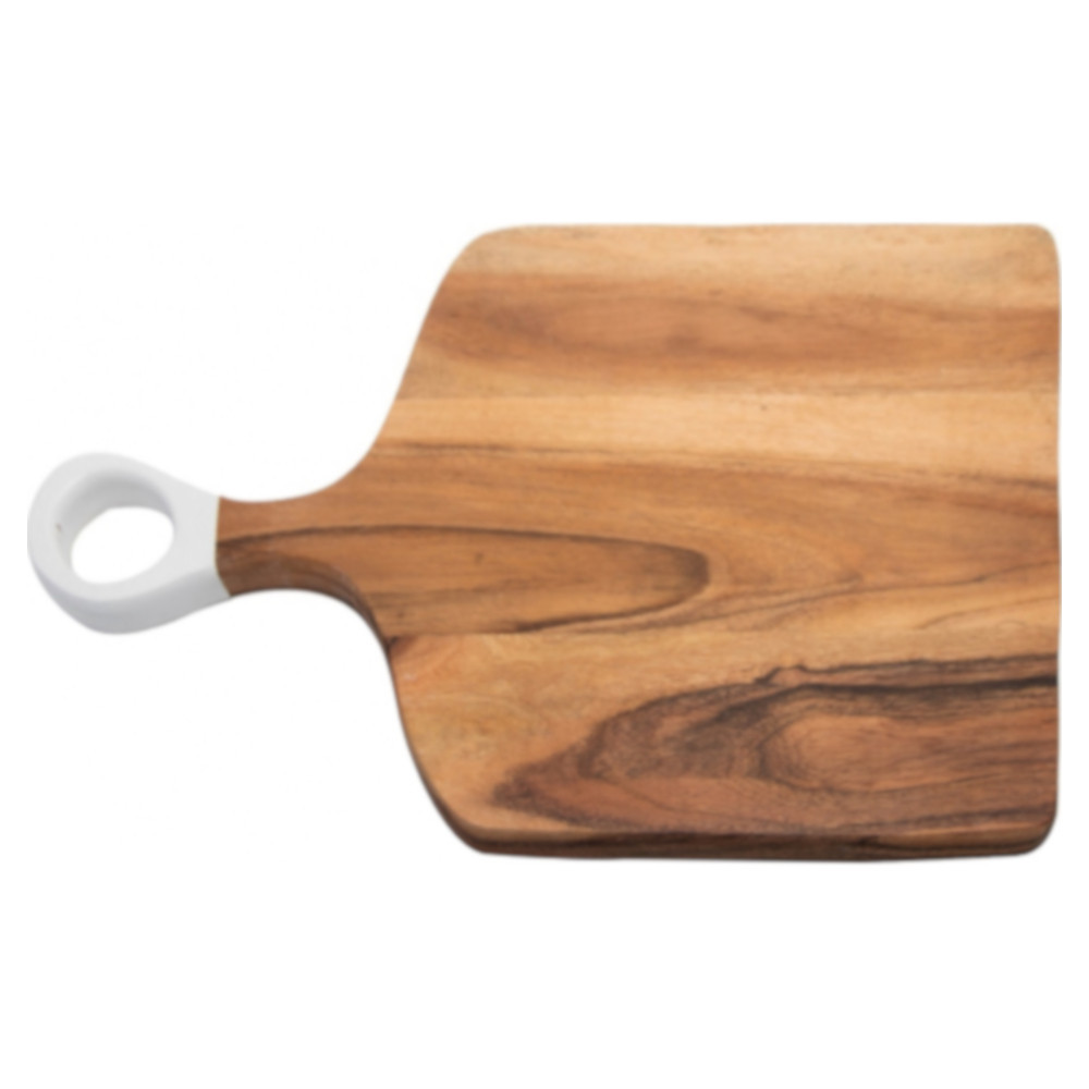 Cara Modern Classic Brown Wood White Handle Rectangular Cutting Board - Medium | Kathy Kuo Home