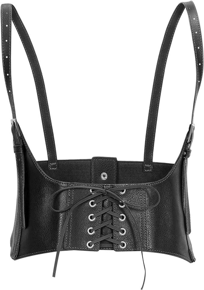 JASGOOD Women Faux Leather Corset Waist Belt Elastic Wide Underbust Corset Lace-up Steampunk Wasp... | Amazon (US)