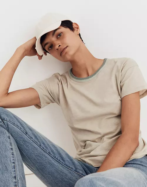 Whisper Cotton Rib-Crewneck Ringer Tee in Wallie Stripe | Madewell