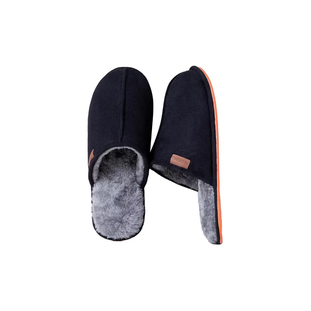 Roxoni Men's Soft Warm Faux Fur Lined Comfort House Slippers \u2013 Black - Large | Target
