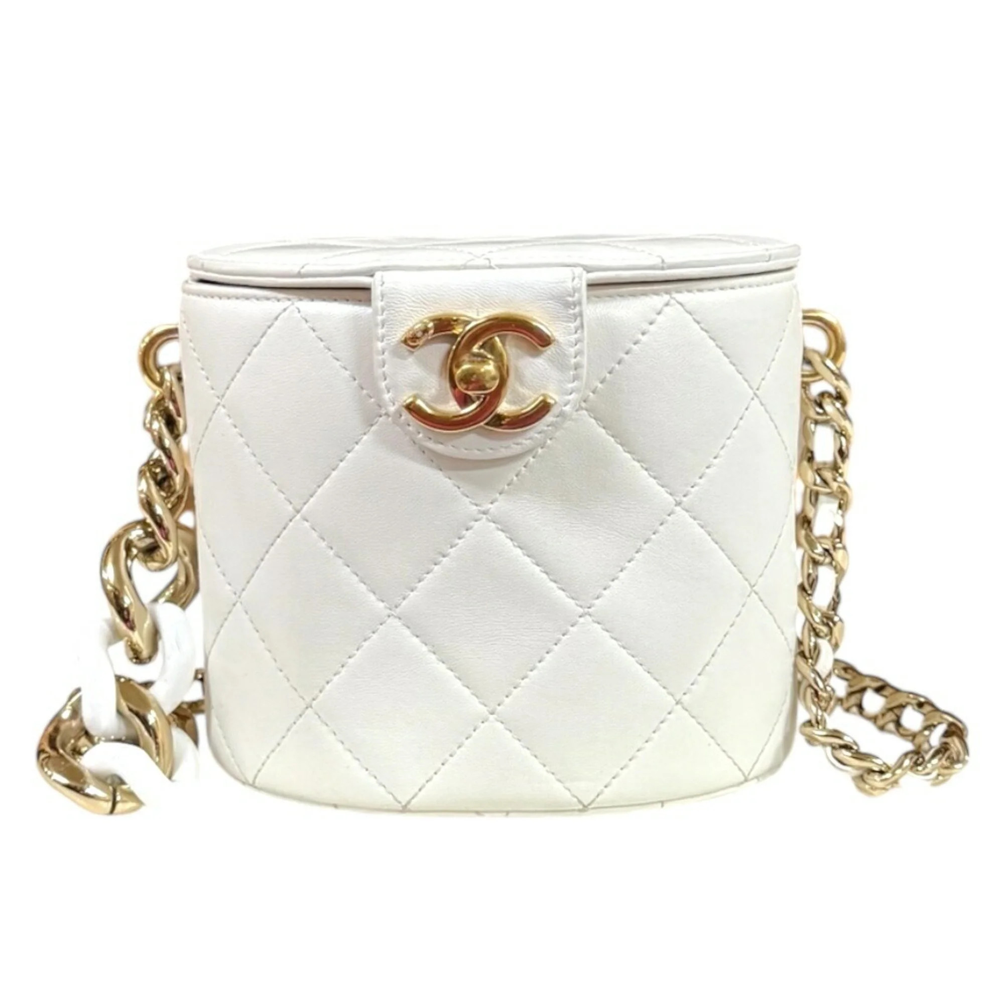 Pre-Owned Chanel Vanity Bag Matelasse Shoulder Leather White Women's CHANEL Chain (Fair) | Walmart (US)