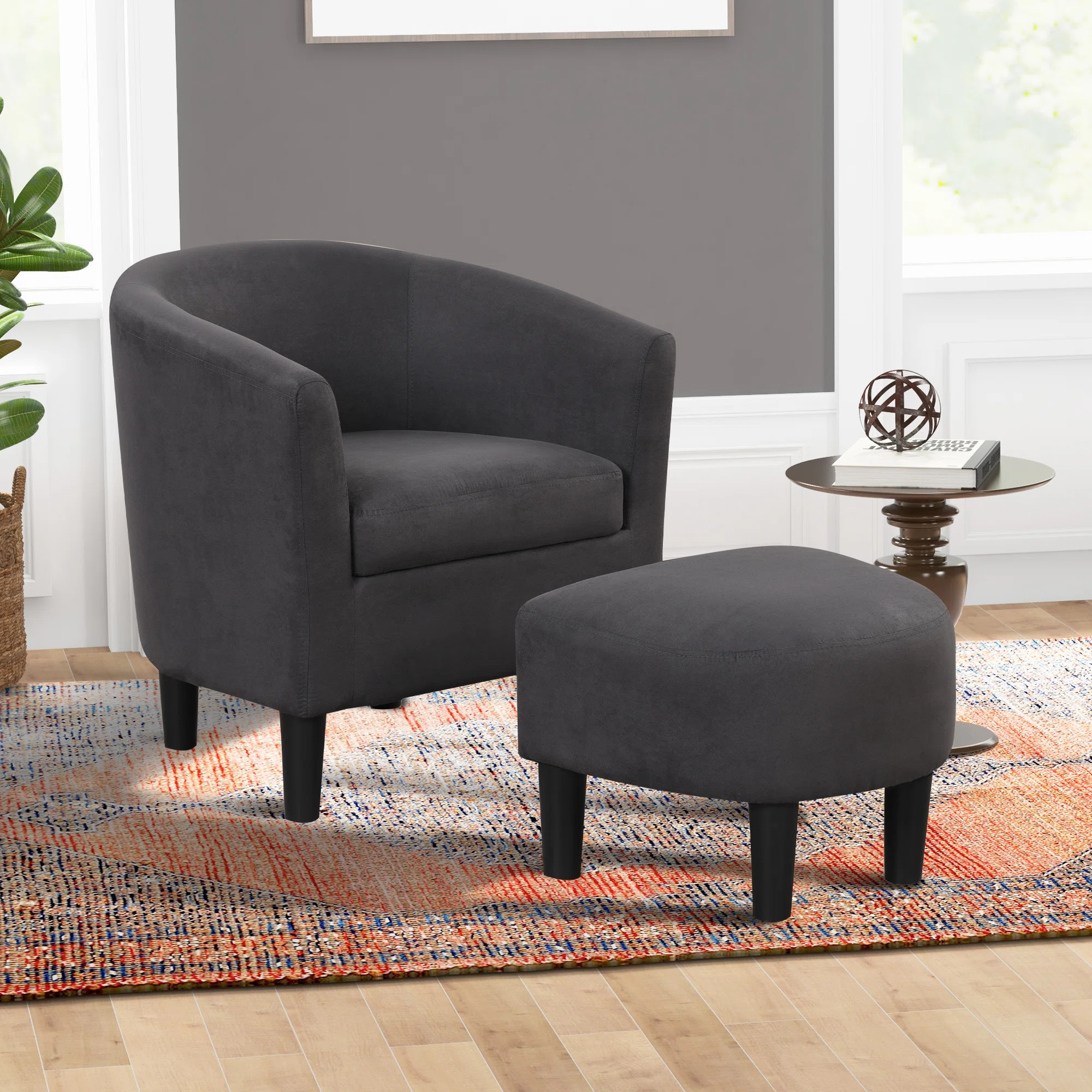 Pamplona 26" W Modern Stylish Soft and Breathable Upholstered Barrel Chair and Ottoman | Wayfair North America
