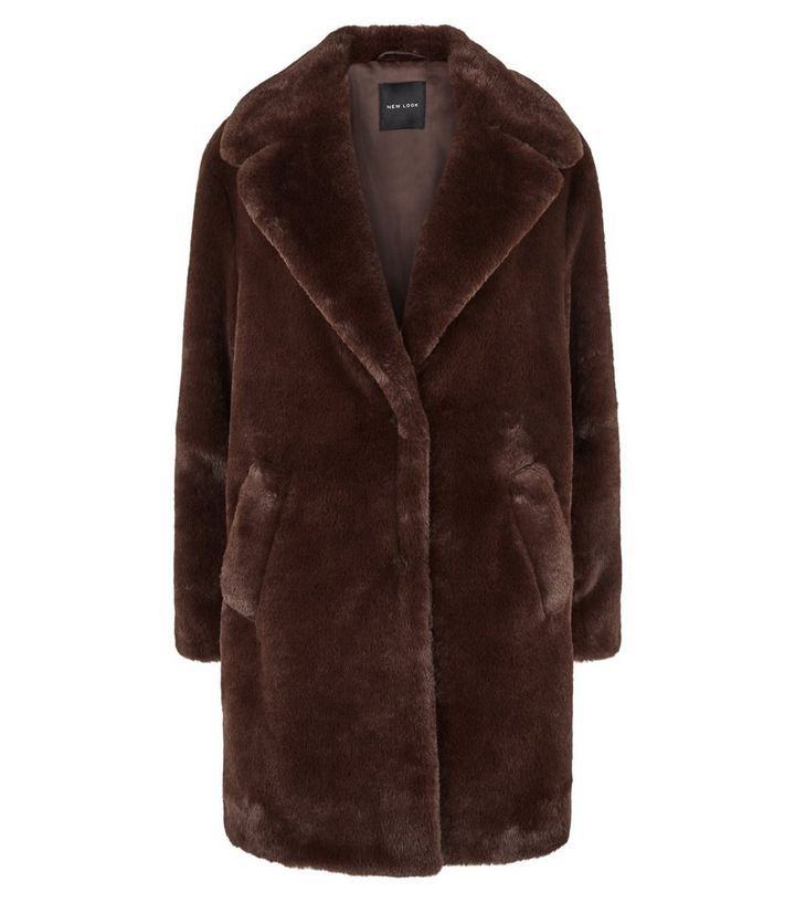 Dark Brown Faux Fur Longline Coat | New Look | New Look (UK)