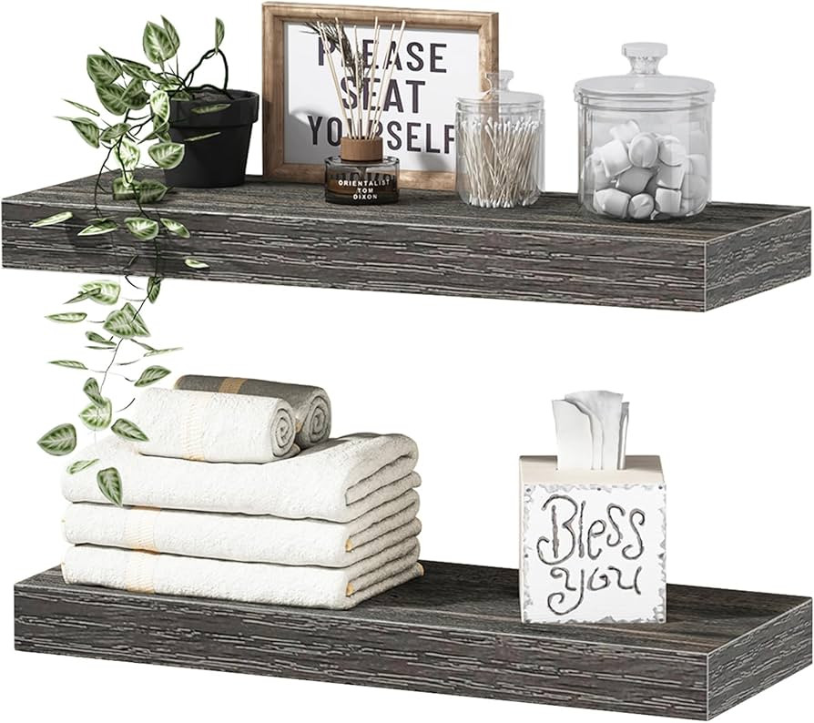 QEEIG Bathroom Shelves Wall Shelf Over Toilet Small 16 inch Set of 2, Rustic Grey (008-40GY) | Amazon (US)
