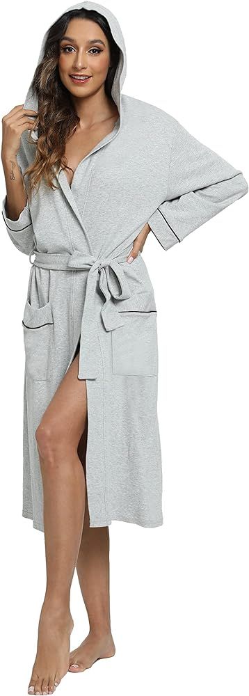 HEARTNICE Womens Cotton Robe, Soft Kimono Spa Knit Long Bathrobe Lightweight Loungewear | Amazon (US)