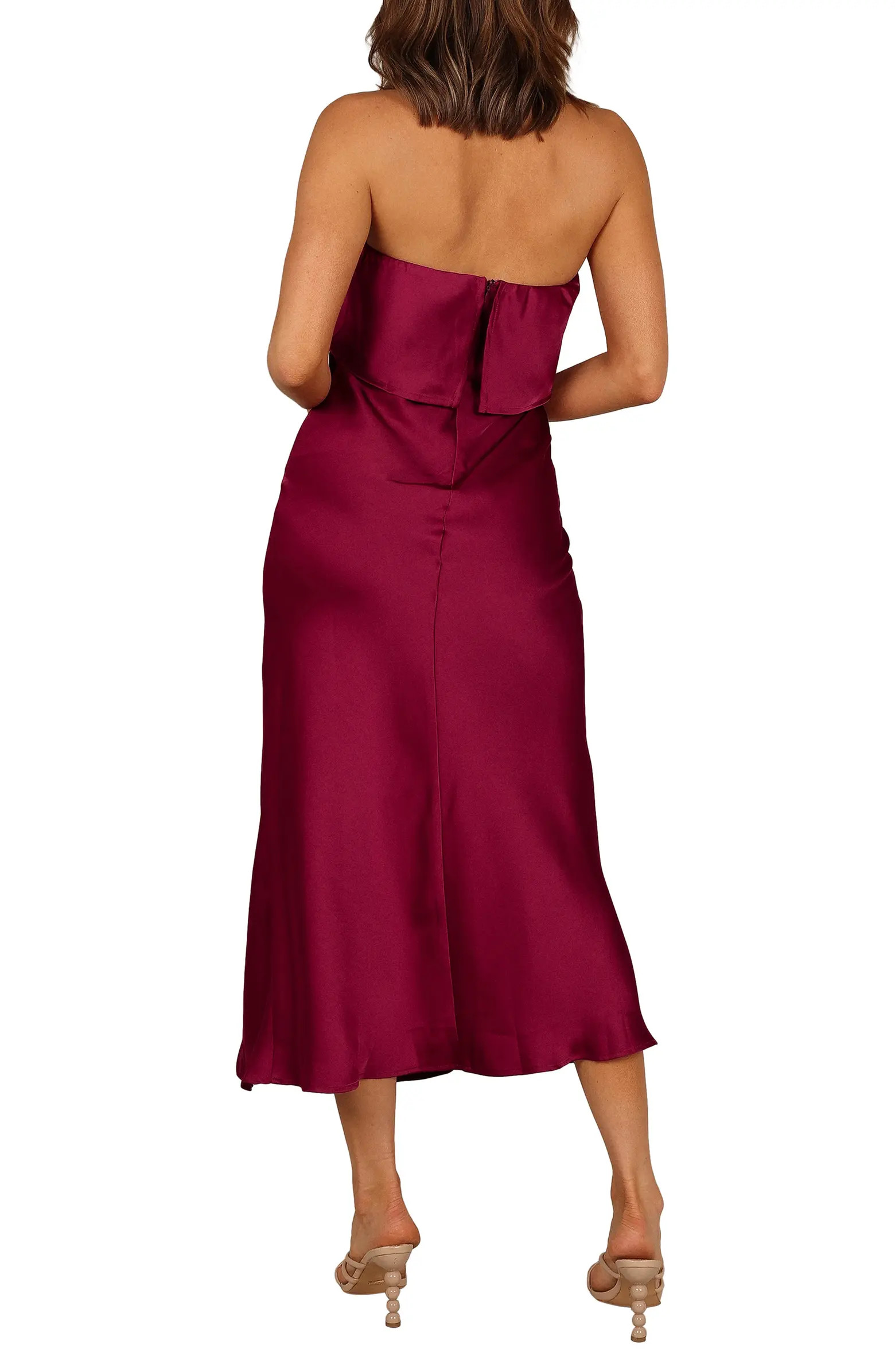 Vienna Popover Strapless Satin Midi Dress | Nordstrom